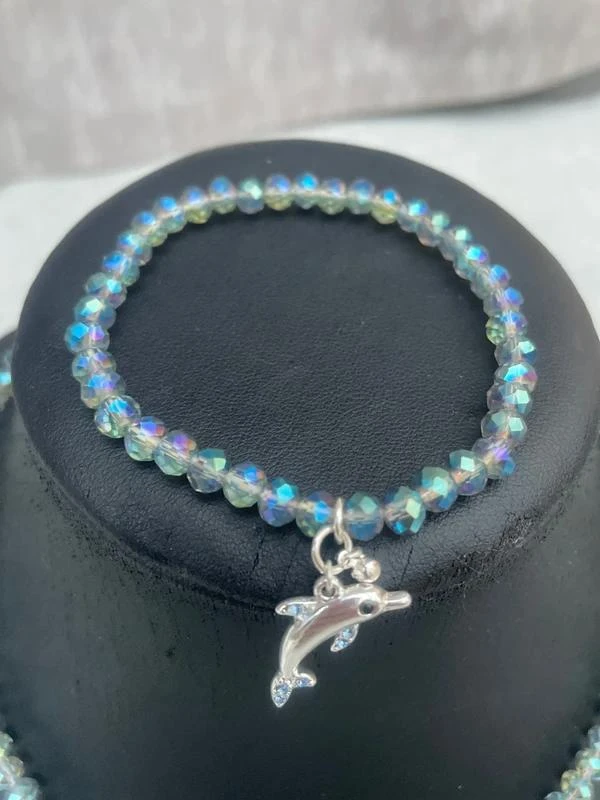 Collier et bracelet ton bleu vert reflet multicolore – photo 2